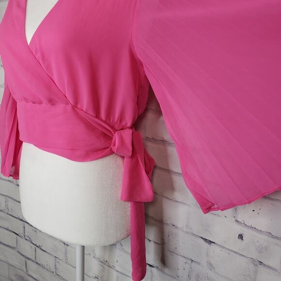 Idem Ditto Hot Pink Sheer Wrap Top Size Small - Picture 5 of 10